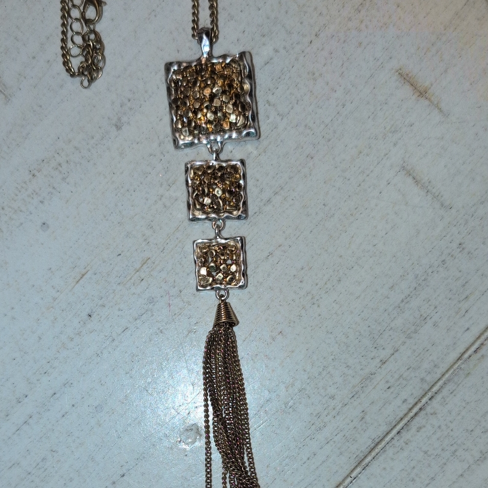 Gold and Silver Square Pendant Necklace